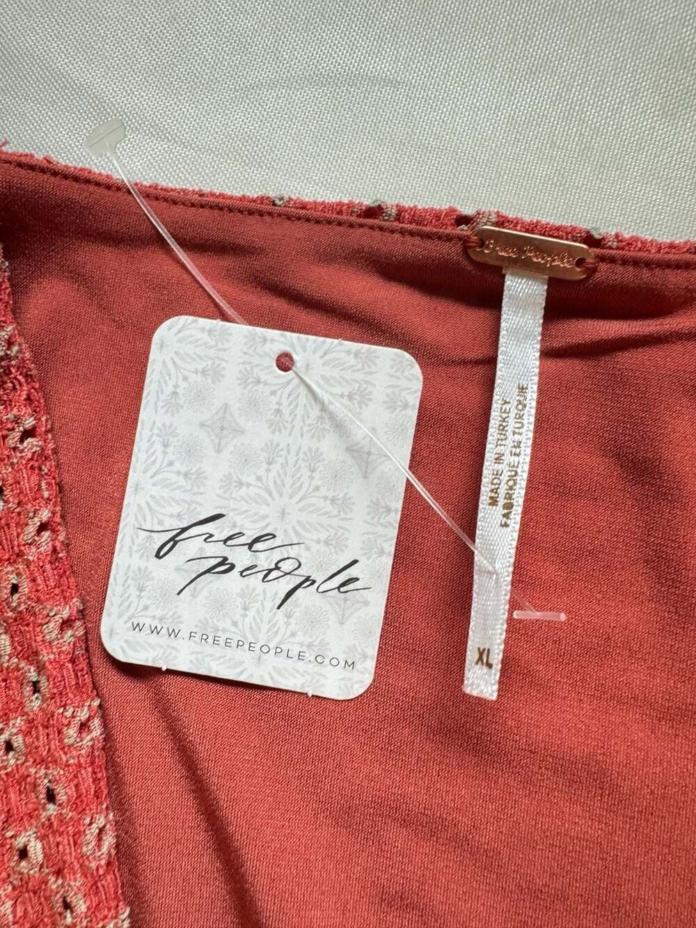 Free People Boho Cottagecore Coral Floral Mini Dress Square Neck NWT XL - Picture 8 of 10
